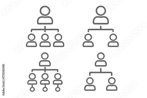 Hierarchy thin line icons collection. Organizational chart, business structure, team management. Leadership, subordination, corporate connection concept. Editable stroke vector set.