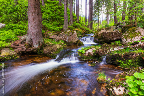 Waterfall cascade in Krkonose National park in Czech republic.