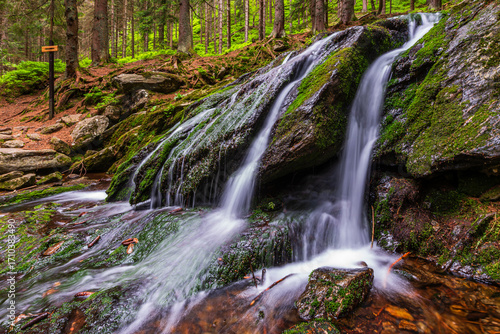 Waterfall cascade in Krkonose National park in Czech republic.
