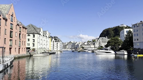 Norwegian houses by the water in the city of Ålesund