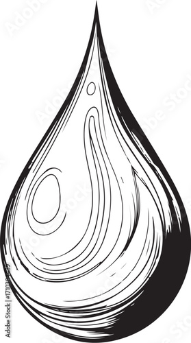 Drop Raindrop Droplet Water Liquid Wet Rain Vector Illustration, Sketch Drawing Line Linear Symbol Icon Engraving, Hand-drawn Doodle Black and White Isolated