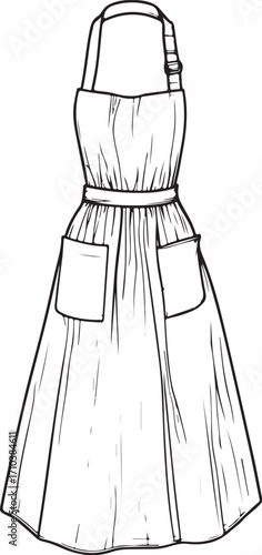 Apron of Housewife Vector Illustration, Sketch Drawing Line Linear Symbol Icon Engraving, Hand-drawn Doodle Black and White Isolated