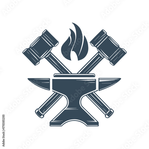 Blacksmith's Emblem: Anvil, Hammers, and Flame Icon