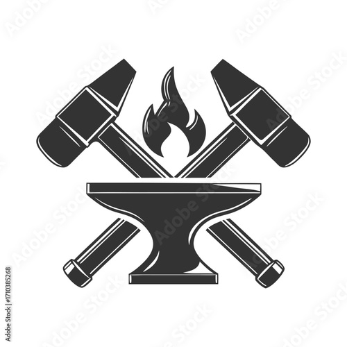 Blacksmith's Emblem: Anvil, Hammers, and Flame
