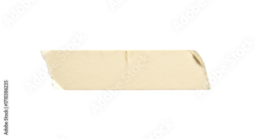 A piece of beige masking tape isolated on transparent background the tape is slightly crumpled and torn, suggesting it has been used or handled