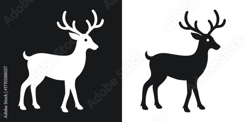 Silhouette of a Deer with Antlers in White and Black stag buck