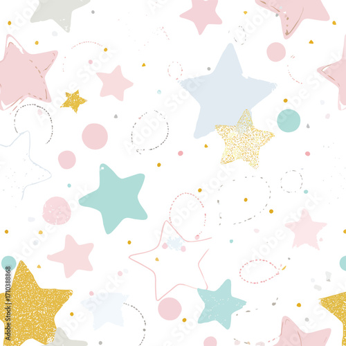 Pattern senza soluzione di continuità astratto con stelle e cerchi