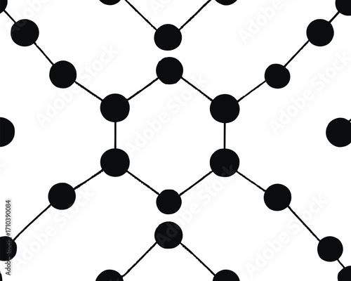 Pattern geometrico senza soluzione di continuità, stile vettoriale, cerchi neri e linee