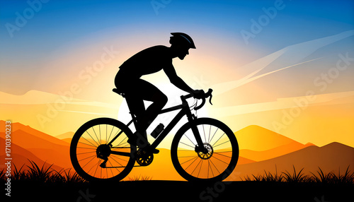 Wallpaper Mural _Silhouette of cyclist riding bicycle, fitness lifestyle Torontodigital.ca