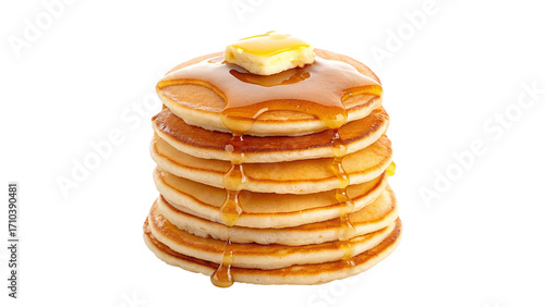 Stack of pancakes with butter and syrup Isolated on Transparent Background