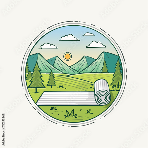 Yoga Mat in Serene Mountain Landscape Illustration