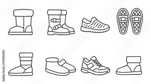 Collection of winter and casual footwear icons on gradient background