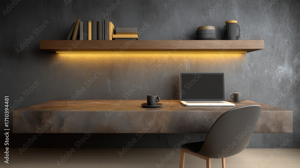 Fototapeta premium Modern workspace essentials, desk, laptop, and lamp for enhanced productivity a