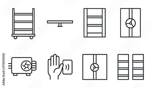 Black and white vault icon set featuring safe doors and security symbols