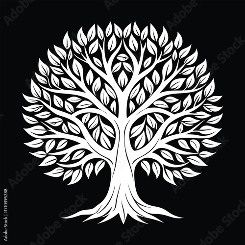 Intricate White Tree of Life Illustration
