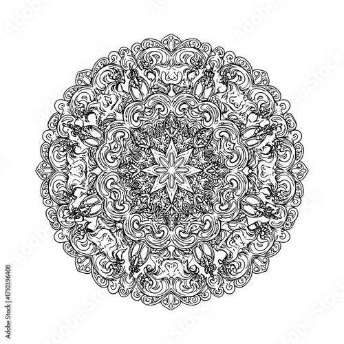 Intricate mandala design radiating elegance, perfect for meditation, spiritual practices, yoga studios, and creative branding, offering a touch of serenity and artistic flair
