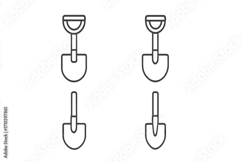 Shovel and spade line icon set for digging, gardening, and construction projects. Minimalist vector outline symbols. Garden and building tool equipment graphic for web and apps.