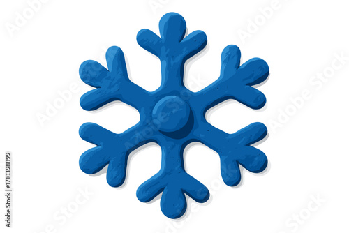 Christmas snowflake clay element in naive childish style, blue plasticine snowflake toy isolated on white background, festive winter decoration, vector cartoon illustration