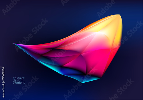 Abstract polygonal iridescent shapes in realistic design. Colorful vector crystals.