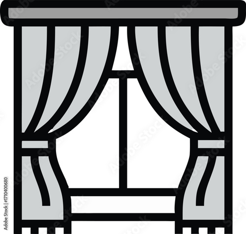 Window with curtains, design element, minimalistic illustration, decorative icon.