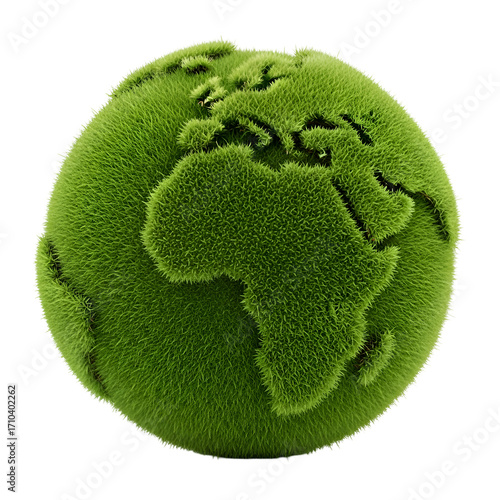 Wallpaper Mural Green Earth Globe Displays Continents with Grass Texture on Transparent Background, Ecology Theme Torontodigital.ca