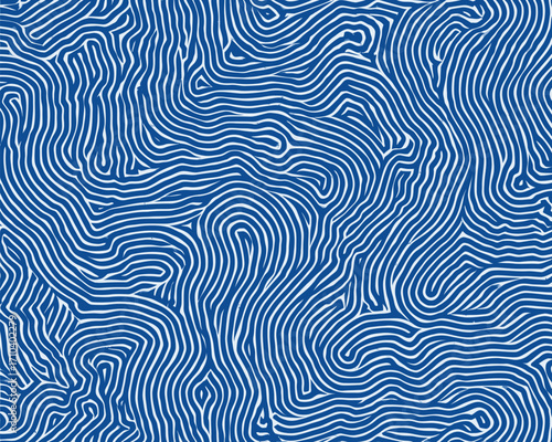 Motivo astratto senza soluzione di continuità, stile vettoriale, linee curve, blu e bianco
