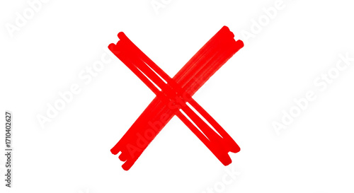 A bold red x mark, created with thick brushstrokes, stands out against the transparent background, conveying a sense of cancellation, error, or prohibition isolated on transparent background