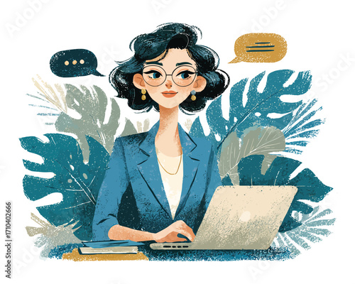 Illustrazione vettoriale di donna in giacca blu