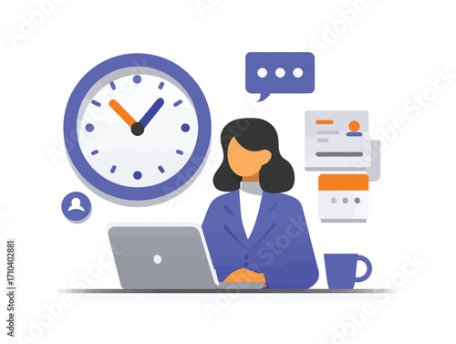 Illustrazione Vettoriale: Persona al Lavoro, Gestione del Tempo