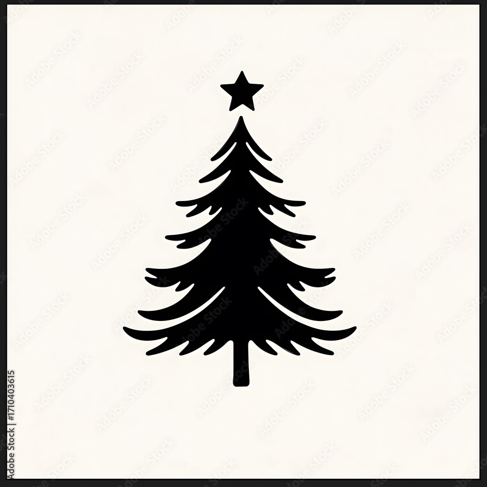 Obraz premium Minimalist Black Christmas Tree with Star Silhouette on White Background