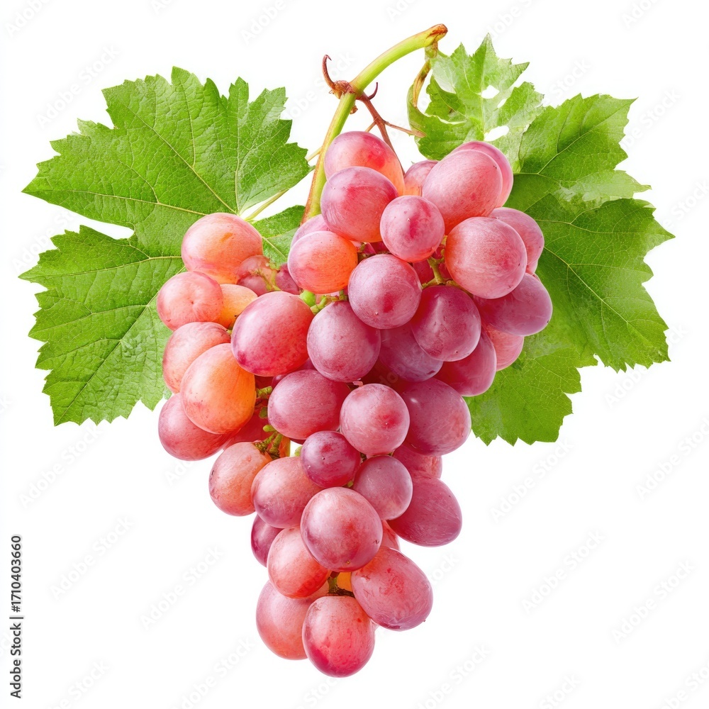 Fototapeta premium Cluster of pinkish gewürztraminer grapes isolated on white background for wine making and design projects