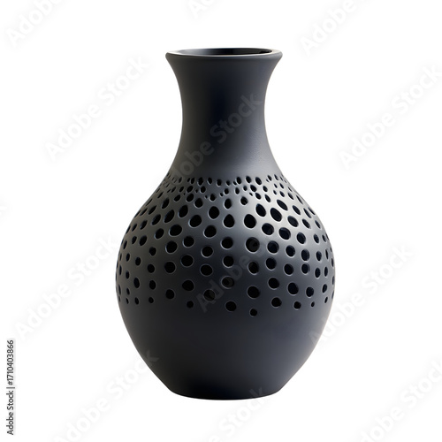 Elegant Black Ceramic Vase with Decorative Perforations