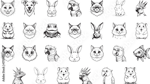 Animal Portrait Collection: A curated collection of animal portraits in a cohesive, elegant, monochrome style. Each piece embodies distinct character and charm.