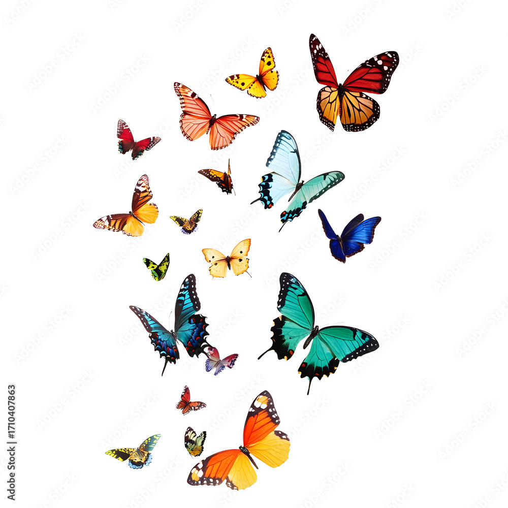 Fototapeta premium Vibrant Colorful Butterflies in Flight Amidst Lush Nature - Serene Insect Photography
