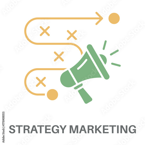 Strategy Marketing Silhouette Glyphs Color Green With Yellow Concept Simple Style Design Vector