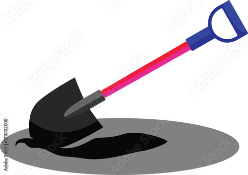Cartoon illustration of a black shovel with a red handle digging into a dark hole.