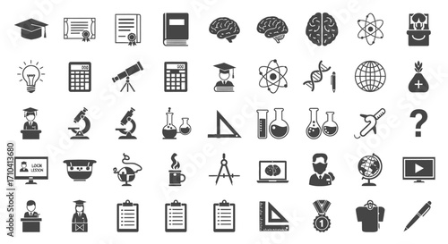 Flat Simple Education Science Study Element Symbol Icon Set Collection