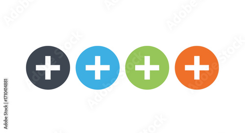 Colorful plus sign icons representing addition, progress, and positive concepts for design use