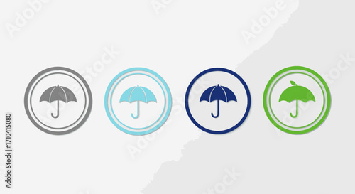 Stylish umbrella icons in various colors representing protection, security, and insurance concepts
