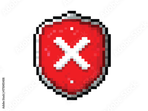 Scudo pixel art rosso con simbolo X bianco
