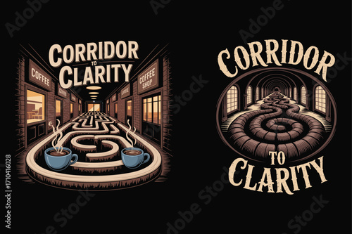 Corridor to clarity coffee shop maze vector