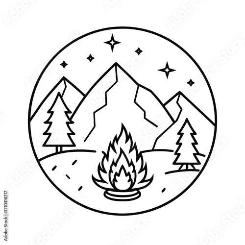 a campfire mountainous forest landscape vector 