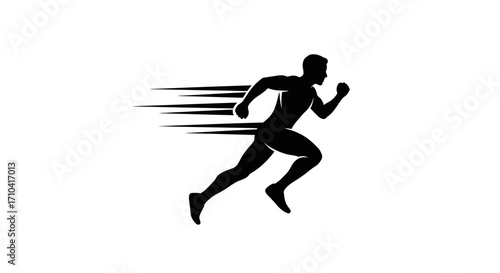 Dynamic runner silhouette sprinting forward with speed lines, representing motion and energy