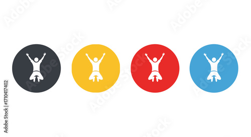 Dynamic figures celebrating success with arms raised in vibrant circles, symbolizing achievement and joy.