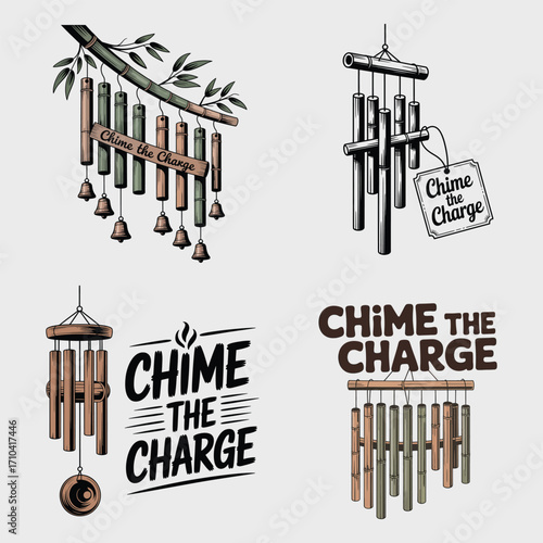 Bamboo wind chimes with text bells wood