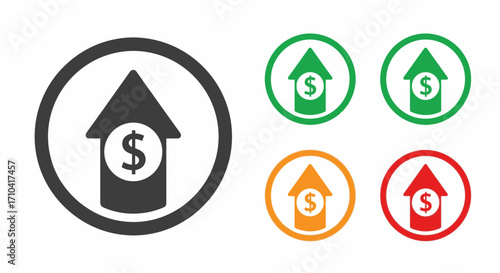 Financial growth icons with upward trending dollar symbol representing profit and investment success