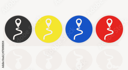 Colorful map pin icons guide your journey, offering destination choices for navigation and travel planning.