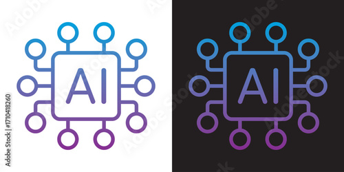 Generative AI logo icon with sparkle star with square button. concept of Artificial intelligence and Machine learning for app and web.