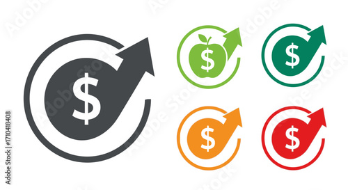 Dynamic financial growth icons symbolize rising profits and investment success across diverse business sectors
