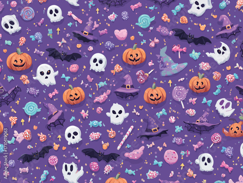 Motivo vettoriale senza soluzione di continuità a tema Halloween